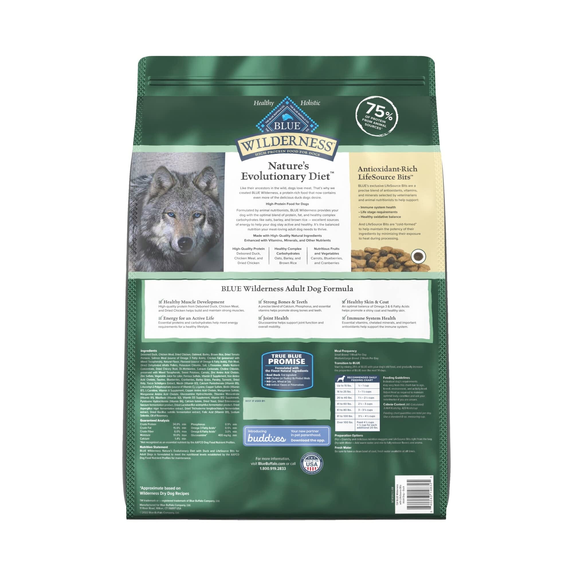 Blue Buffalo Wilderness Adult High-Protein Duck with Wholesome Grains Dry Dog Food - 13 Lbs  
