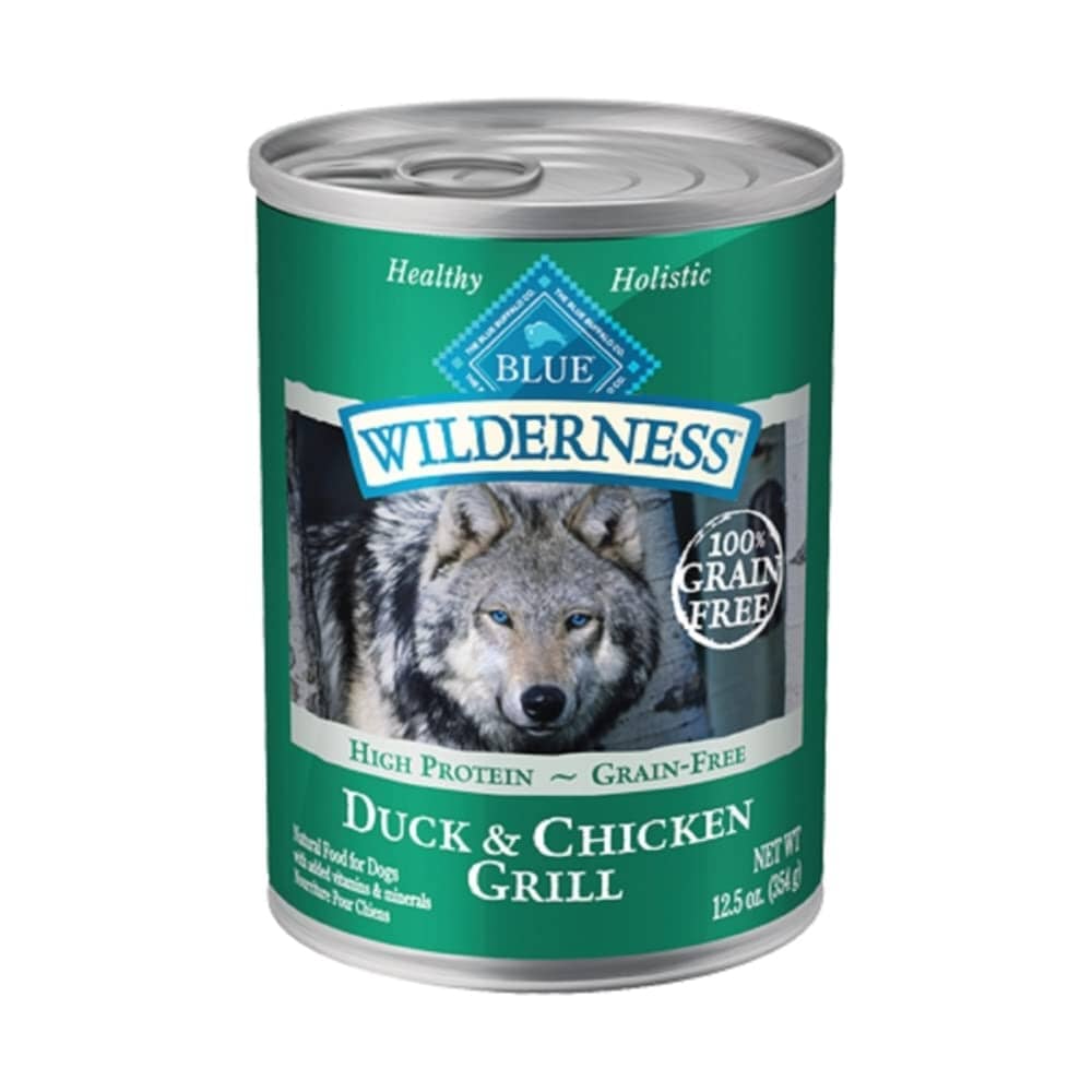 Blue Buffalo Wilderness Adult High-Protein Grilled Duck and Chicken Canned Dog Food  - 12.5 Oz - Case of 12  