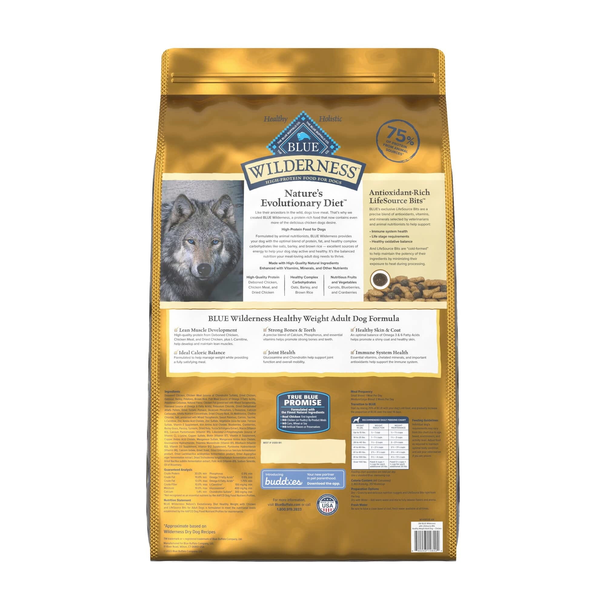Blue Buffalo Wilderness Adult High-Protein Healthy Weight Chicken with Wholesome Grains Dry Dog Food - 28 Lbs  