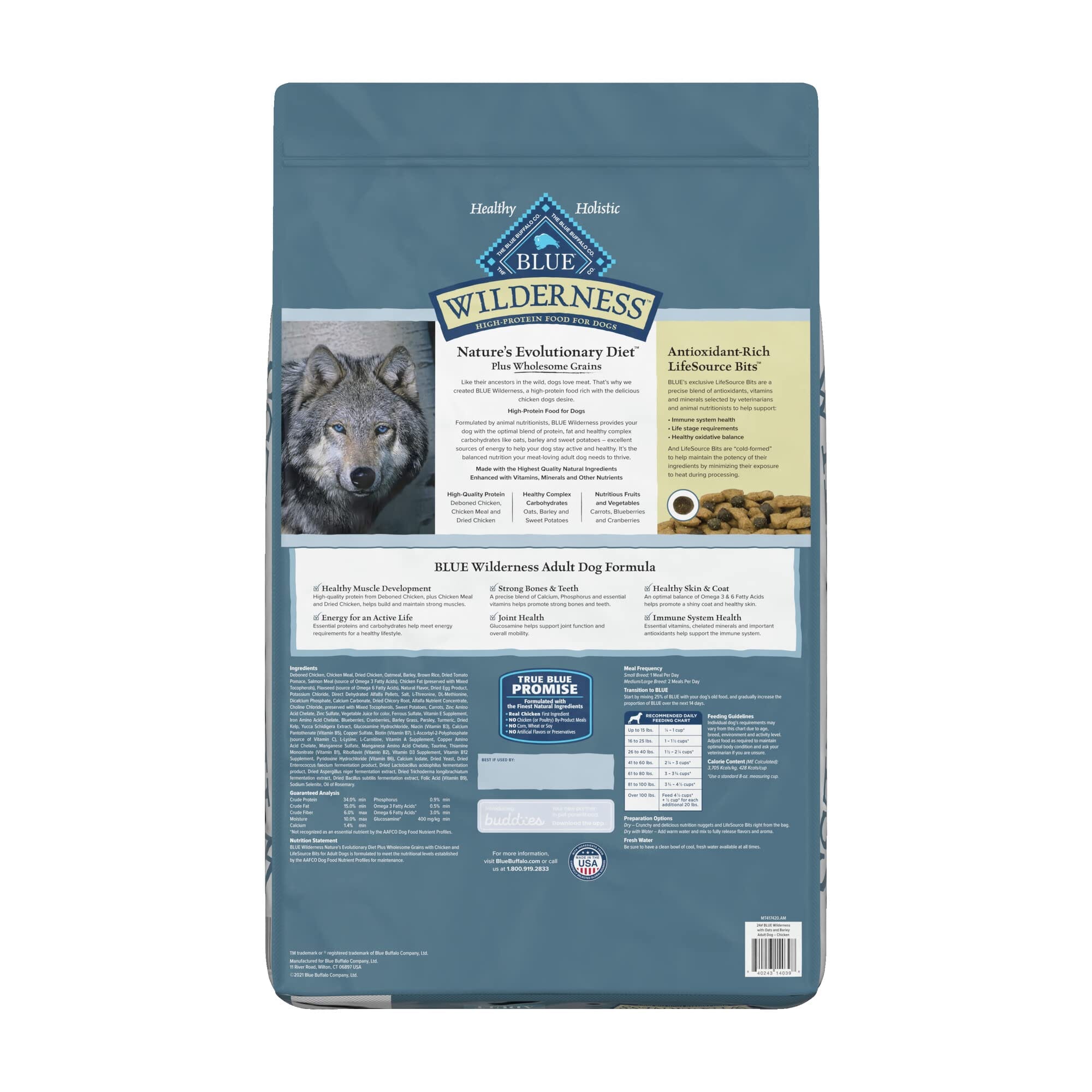 Blue Buffalo Wilderness Adult High-Protein Large-Breed Chicken with Wholesome Grains Dry Dog Food - 24 Lbs  