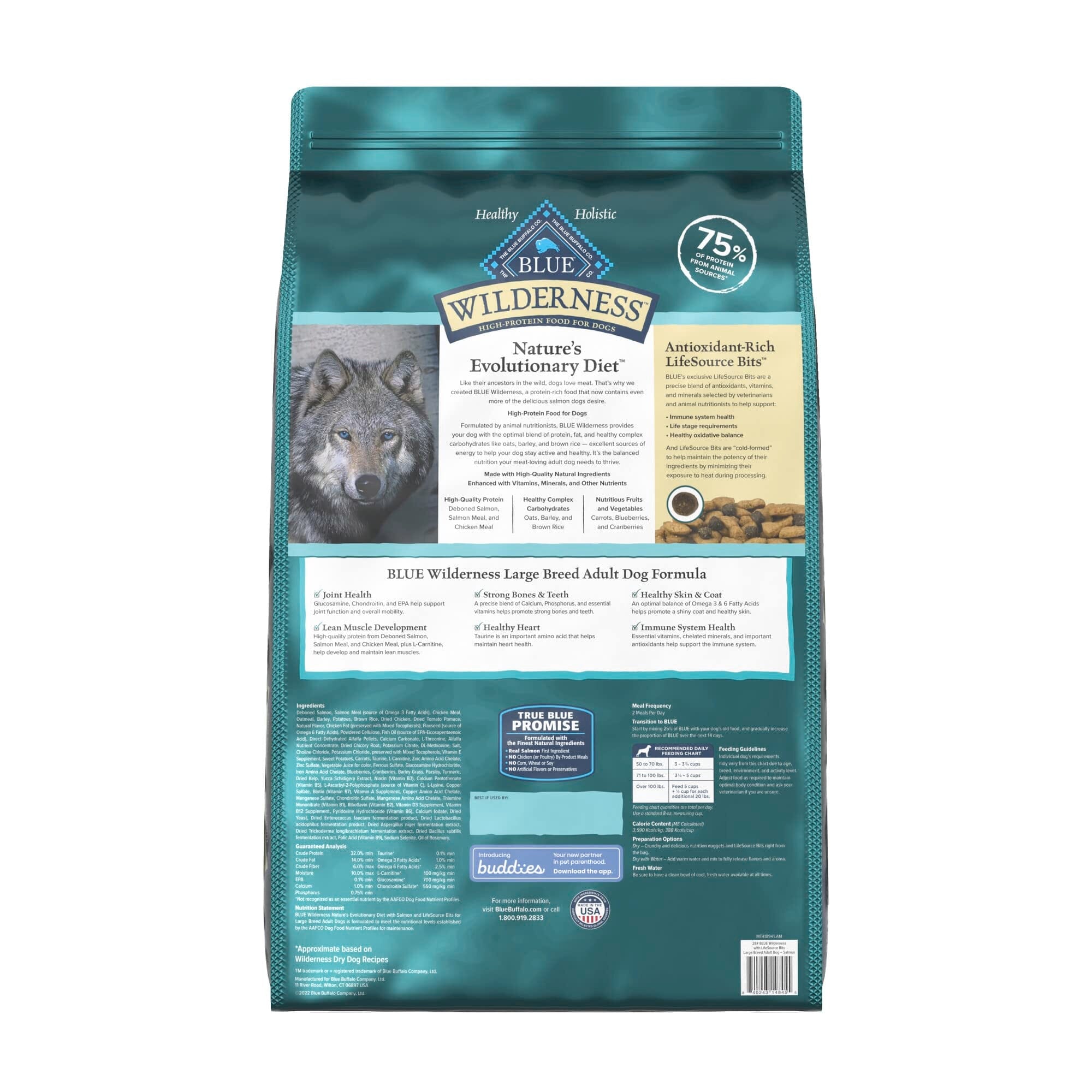 Blue Buffalo Wilderness Adult High-Protein Large-Breed Salmon with Wholesome Grains Dry Dog Food - 28 Lbs  