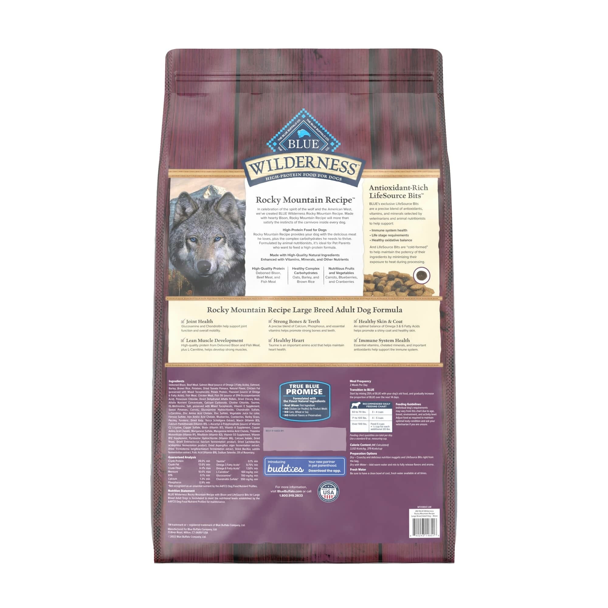 Blue Buffalo Wilderness Adult Large-Breed High-Protein Bison with Grains Dry Dog Food - 28 Lbs  