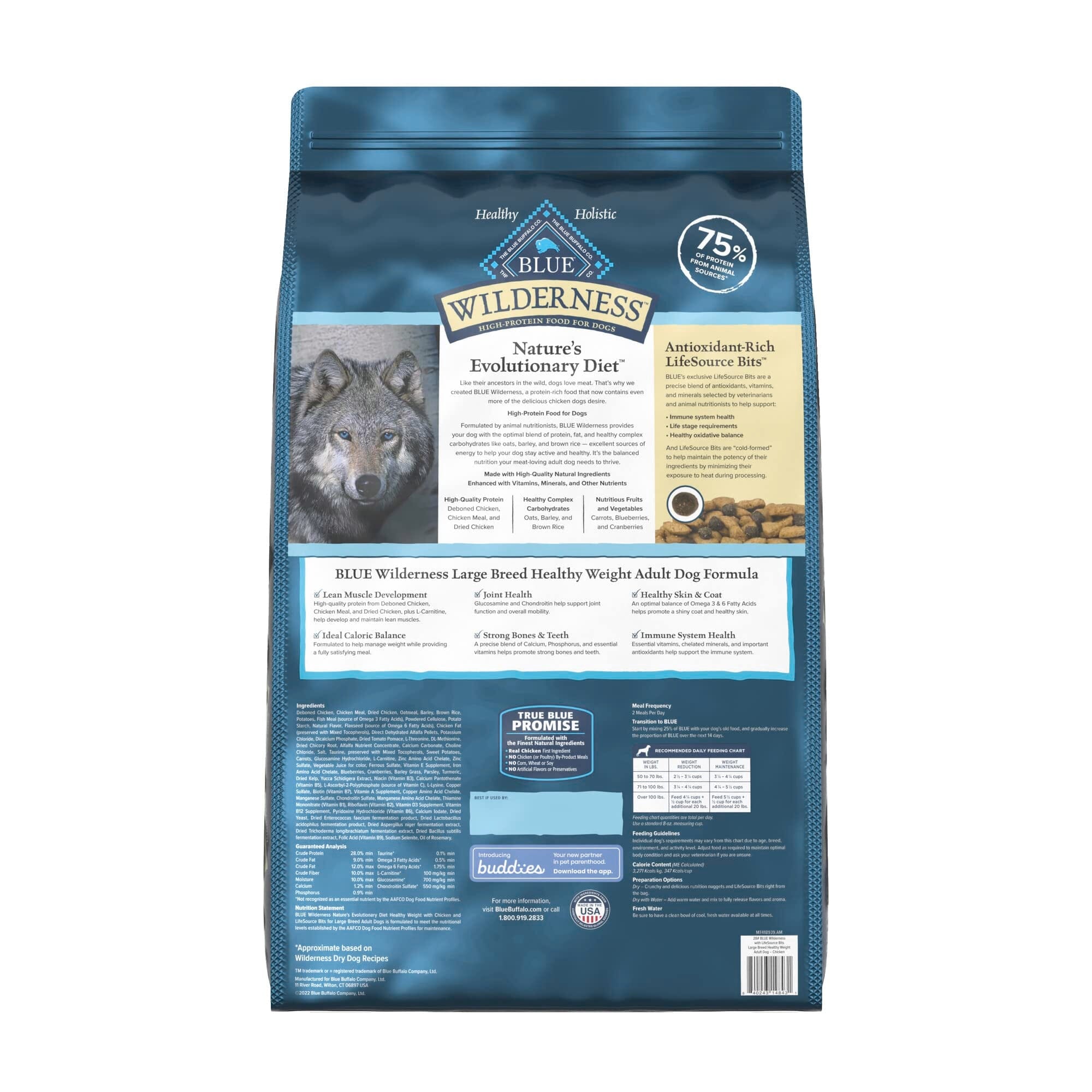 Blue Buffalo Wilderness Adult Large-Breed High-Protein Healthy Weight Chicken with Wholesome Grains Dry Dog Food - 28 Lbs  