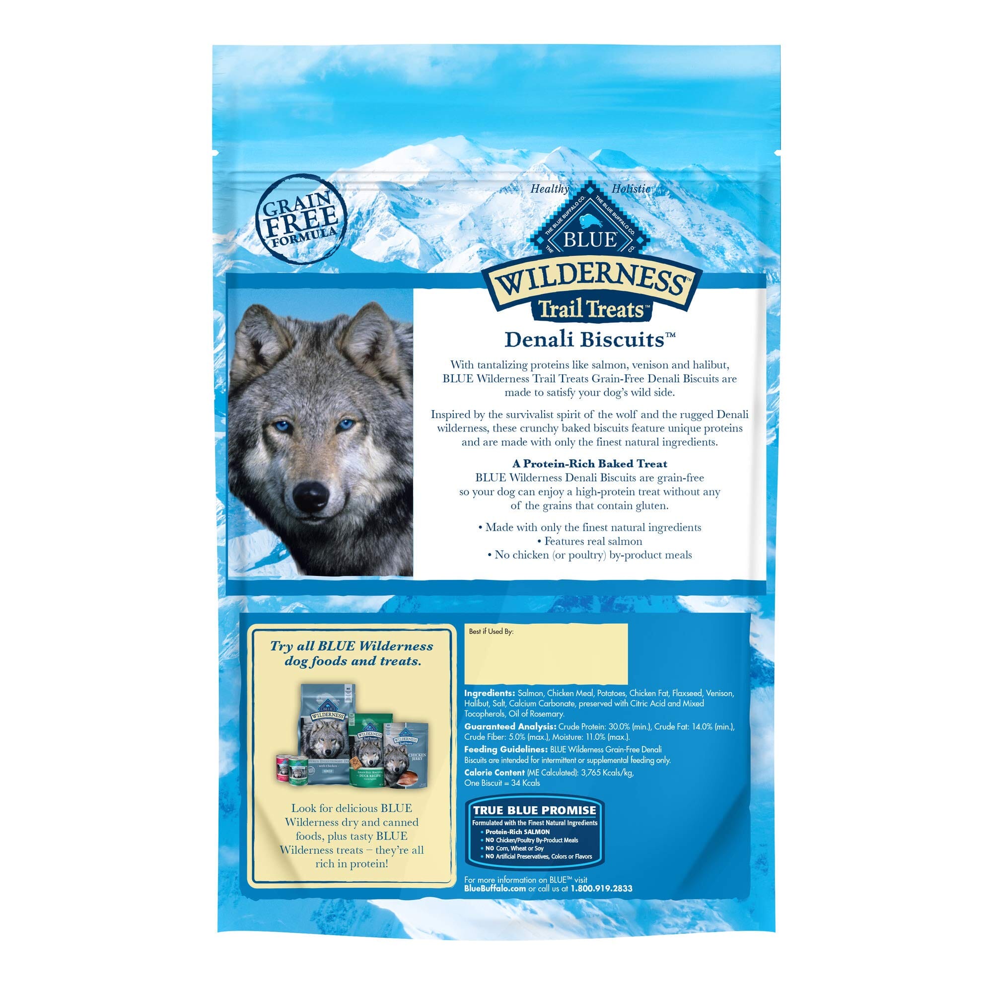 Blue Buffalo Wilderness Denali Dinner High-Protein Grain-Free Salmon Venison and Halibut Dog Biscuits - 8 Oz  