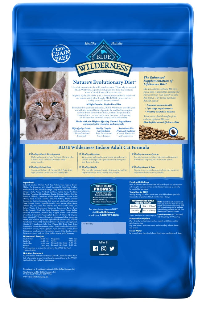 Blue Buffalo Wilderness Grain Free Chicken High Protein Recipe Indoor Dry Cat Food  