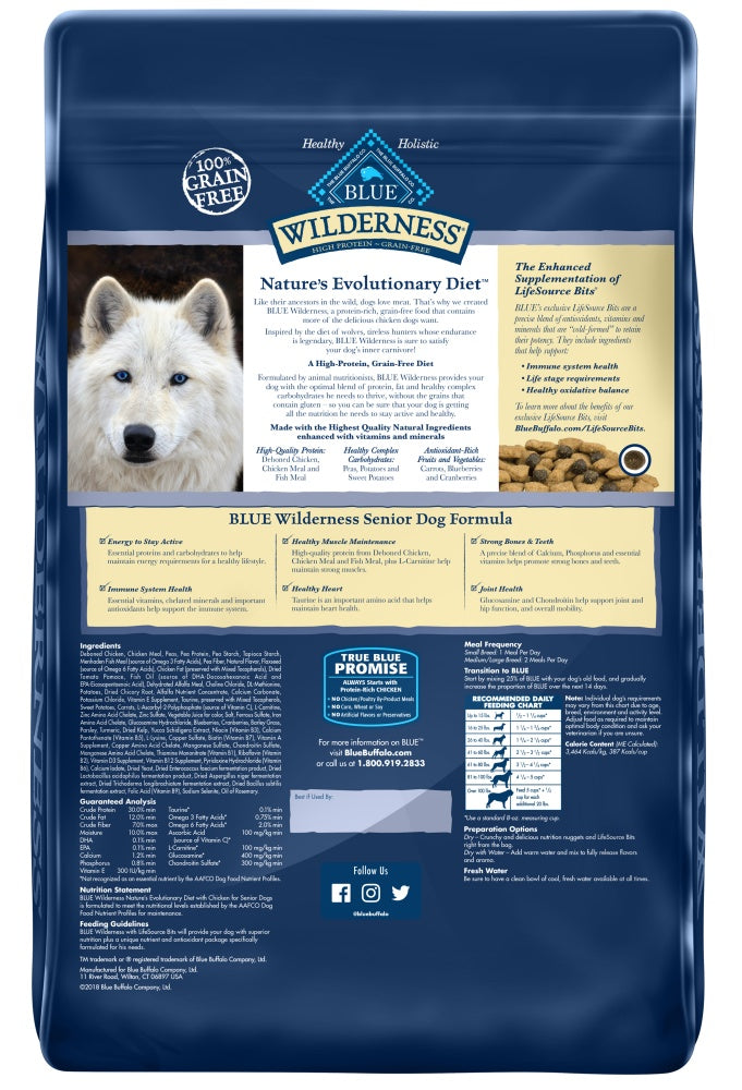 Blue Buffalo Wilderness Grain Free Chicken High Protein Recipe Senior Dry Dog Food  