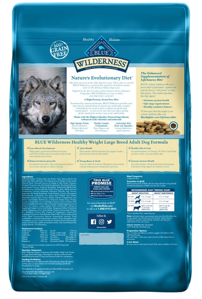 Blue Buffalo Wilderness Grain Free Healthy Weight High Protein Chicken Recipe Large Breed Adult Dry Dog Food  