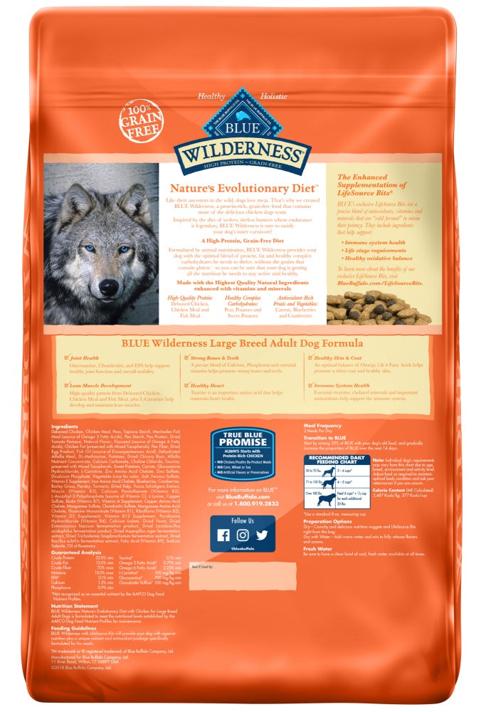 Blue Buffalo Wilderness Grain Free High Protein Chicken Recipe Adult Large Breed Dry Dog Food  