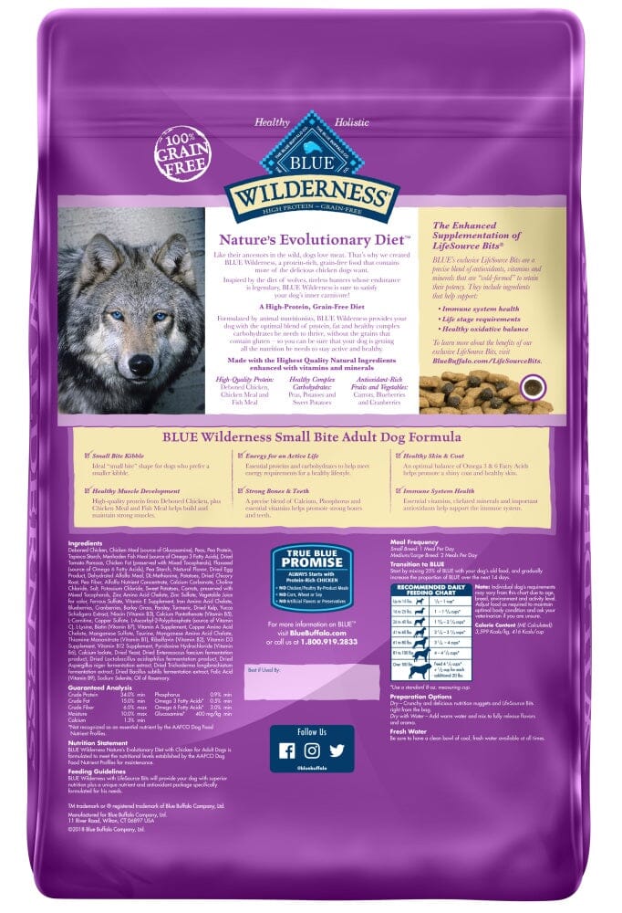 Blue Buffalo Wilderness Grain Free Natural Chicken Recipe High Protein Adult Small Bite Dry Dog Food  