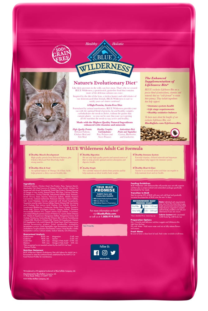 Blue Buffalo Wilderness Grain Free Salmon High Protein Recipe Dry Cat Food  