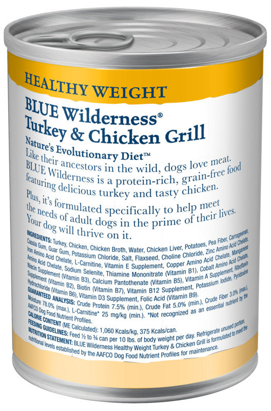 Blue Buffalo Wilderness Healthy Weight Grain Free Turkey & Chicken Grill Adult Canned Dog Food  