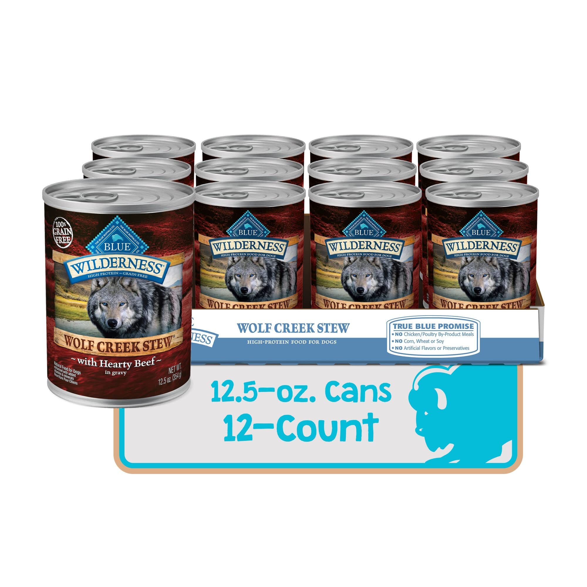 Blue Buffalo Wilderness High-Protein Wolf Creek Stew Beef Stew in Gravy Canned Dog Food - 12.5 Oz - Case of 12  