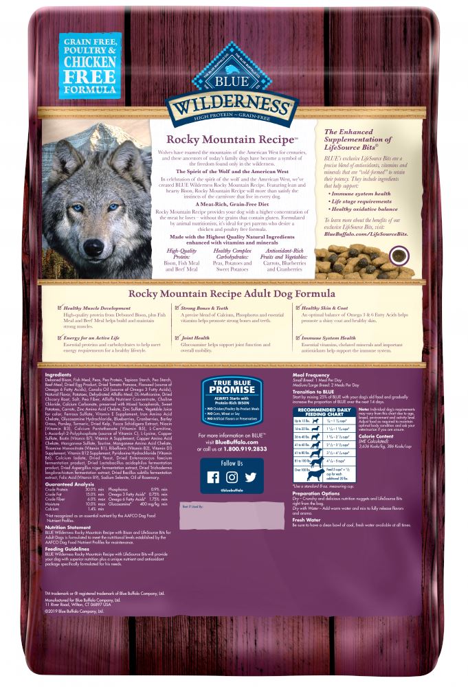 Blue Buffalo Wilderness Rocky Mountain Grain Free Bison High Protein Recipe Adult Dry Dog Food  