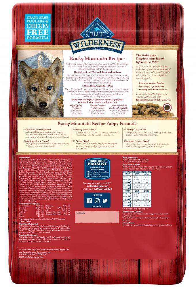 Blue Buffalo Wilderness Rocky Mountain Grain Free Natural Red Meat High Protein Recipe Puppy Dry Dog Food  