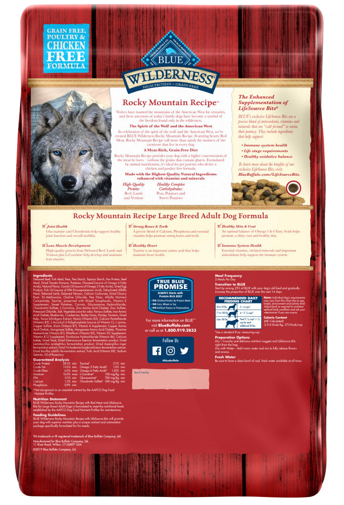 Blue Buffalo Wilderness Rocky Mountain Grain Free Red Meat High Protein Recipe Large Breed Adult Dry Dog Food  