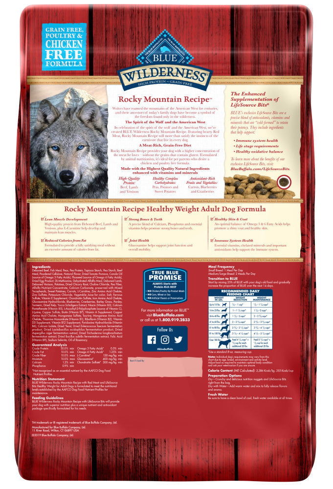 Blue Buffalo Wilderness Rocky Mountain Healthy Weight Grain Free Natural Red Meat High Protein Recipe Adult Dry Dog Food  