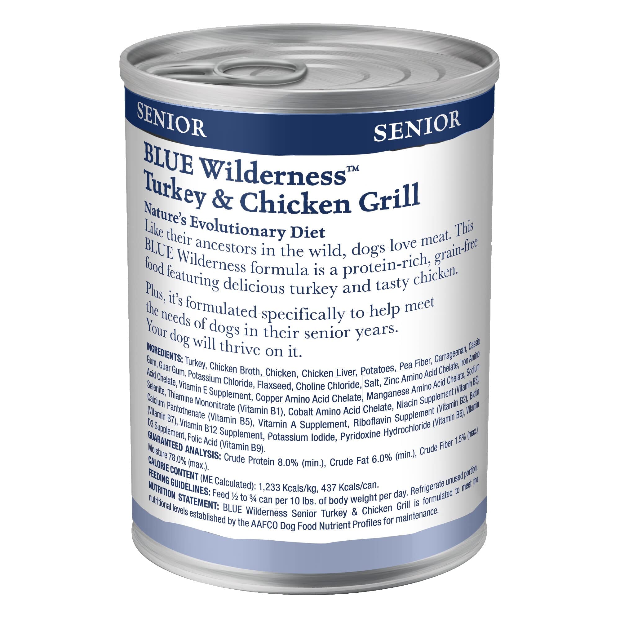 Blue Buffalo Wilderness Senior Grain-Free Grilled Turkey and Chicken Canned Dog Food - 12.5 Oz - Case of 12  