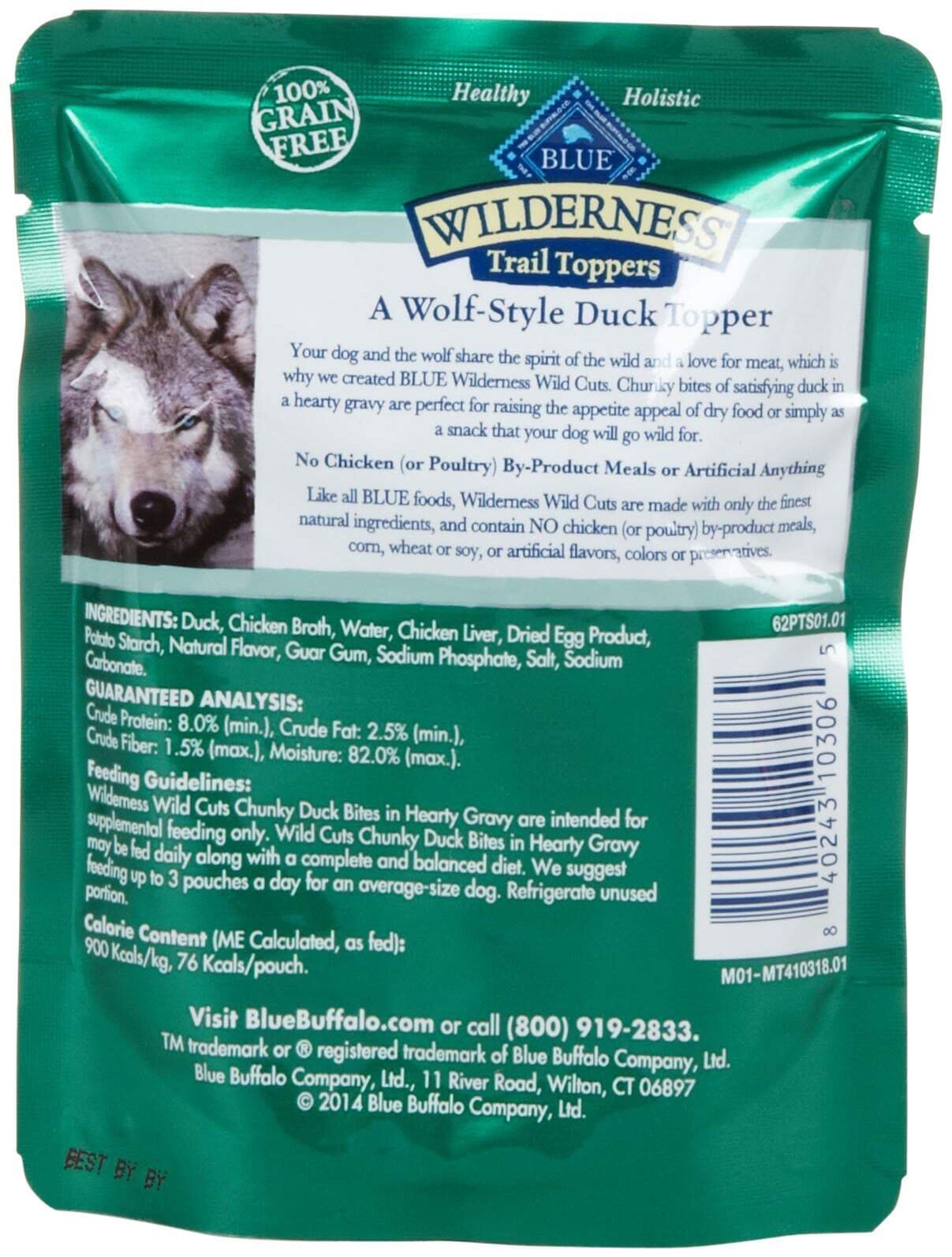 Blue Buffalo Wilderness Trail Toppers Wild Cuts High-Protein Chunky Bites Duck Wet Dog Food - 3 Oz Pouch - Case of 24  