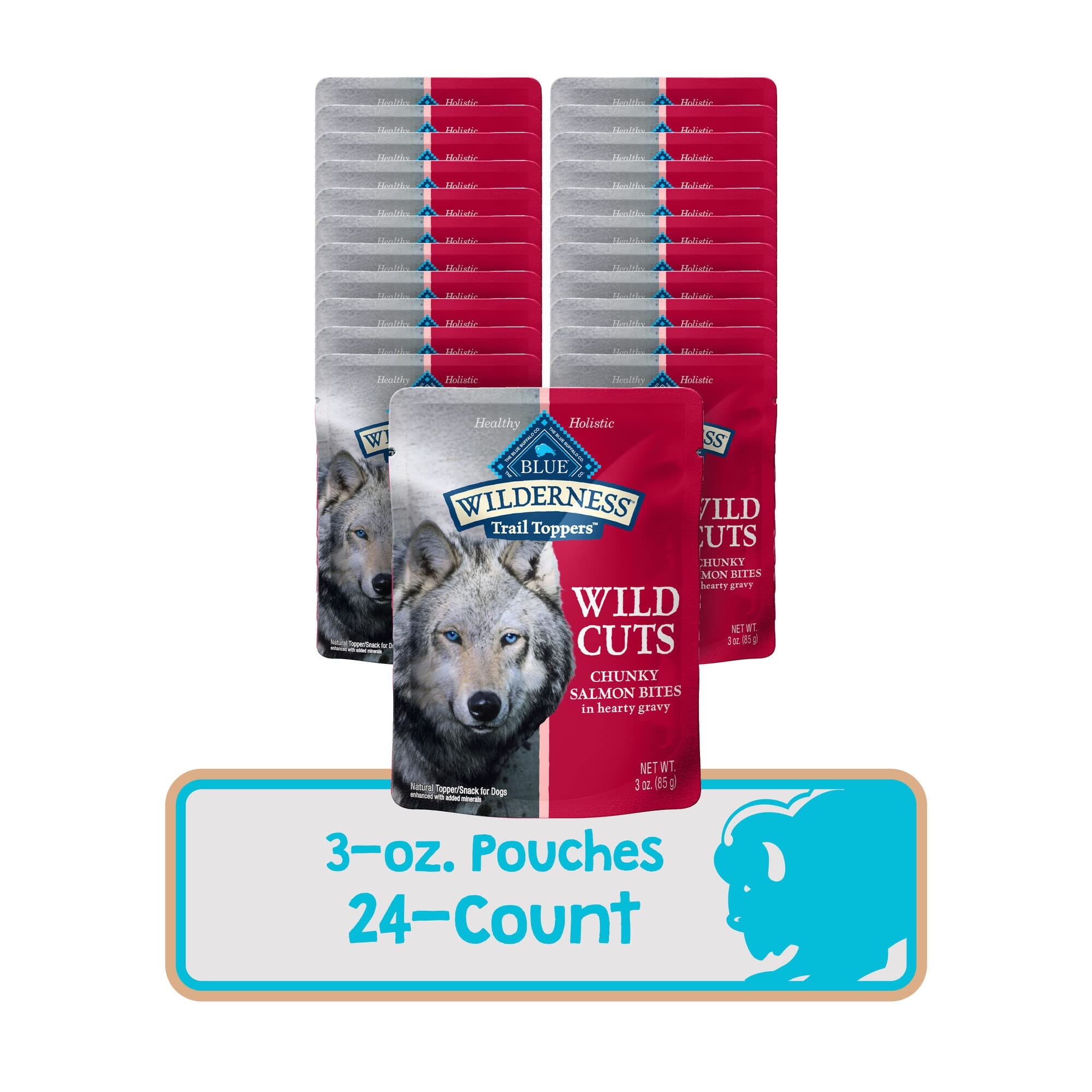 Blue Buffalo Wilderness Trail Toppers Wild Cuts High-Protein Chunky Bites Salmon Wet Dog Food - 3 Oz Pouch - Case of 24  
