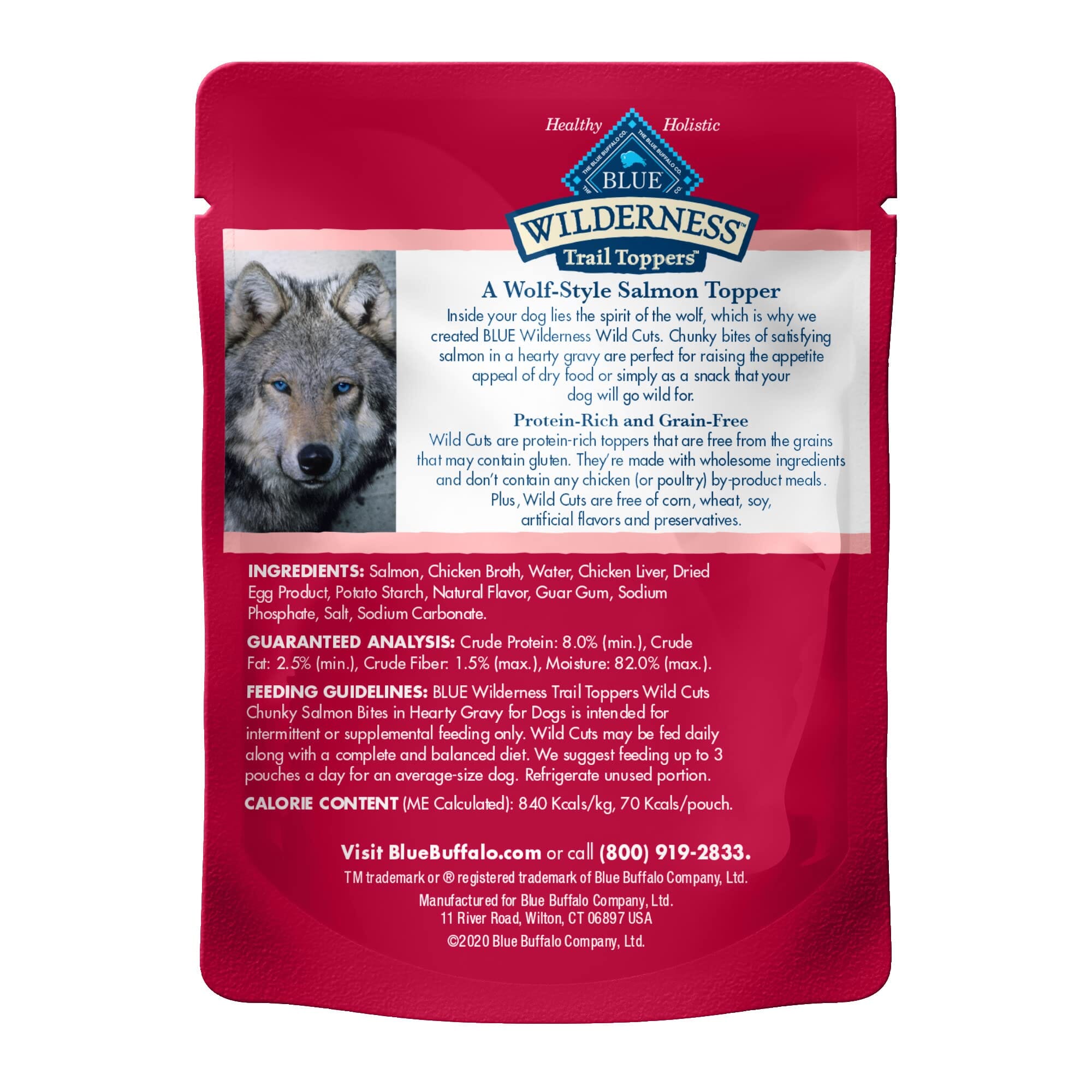 Blue Buffalo Wilderness Trail Toppers Wild Cuts High-Protein Chunky Bites Salmon Wet Dog Food - 3 Oz Pouch - Case of 24  