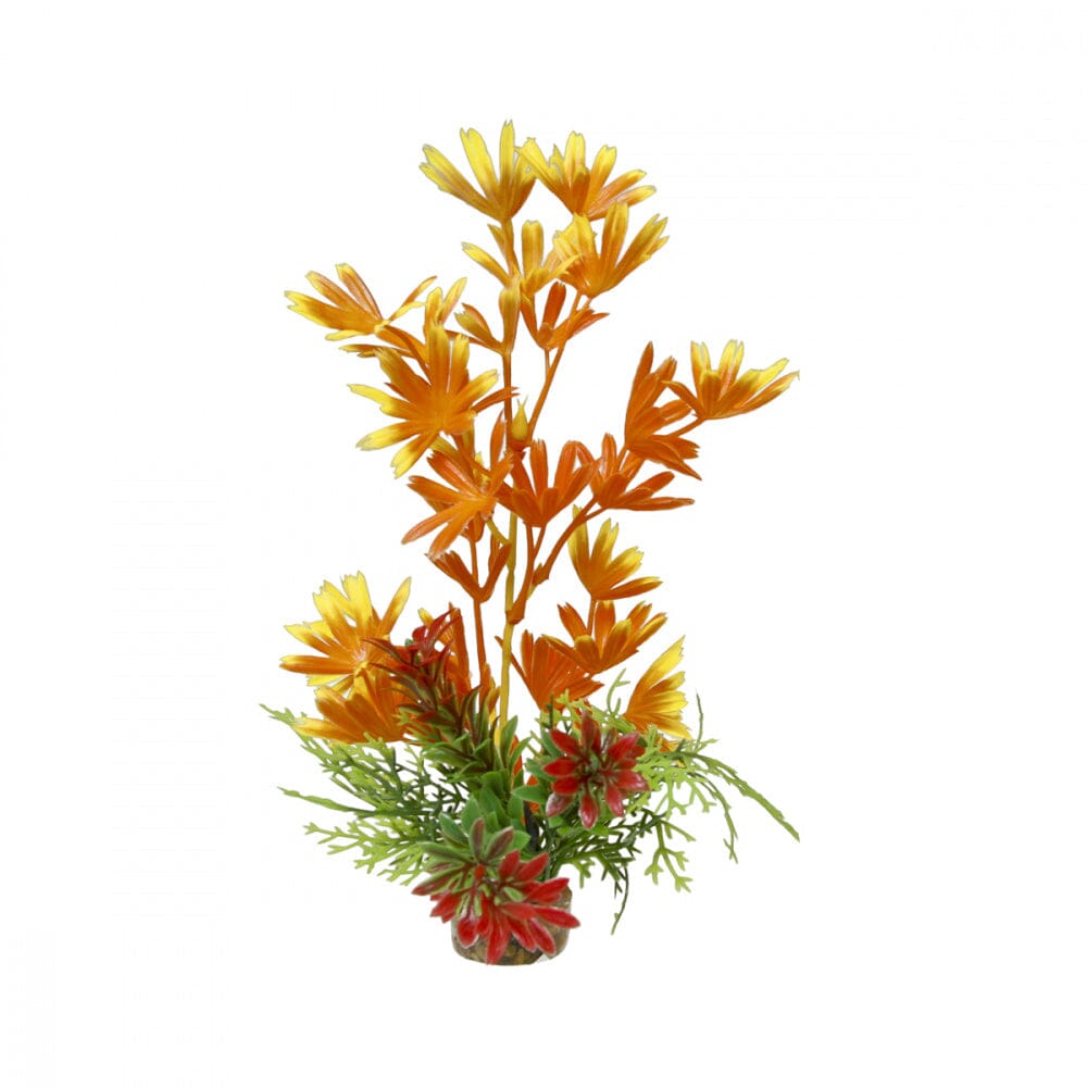 Blue Ribbon Colorburst Florals Gravel Base Plant Large Orange Bush Plant Tank Accessory  