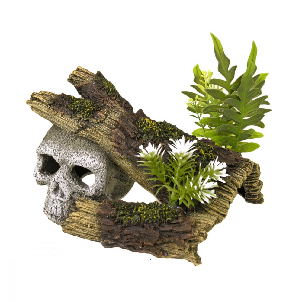 Blue Ribbon Exotic Environments Jungle Skull Hideaway with Plants Tank Accessory  