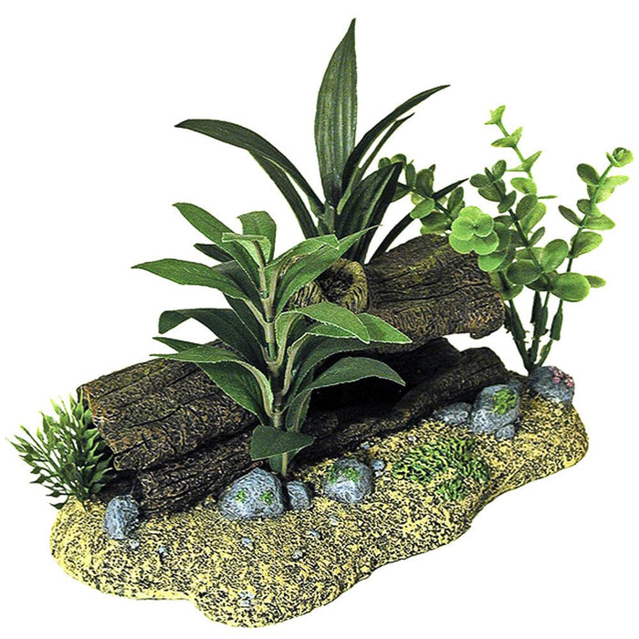 Blue Ribbon Exotic Environments Log Cavern With Plants Tank Accessory