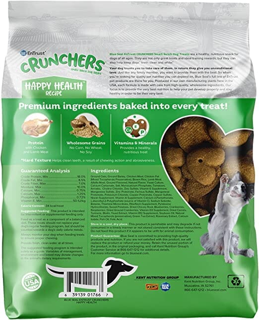 Blue Seal Entrust Crunchers Small Batch Dog Biscuits Treats - Happy Health - 2 Lbs  