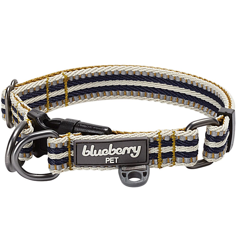Blueberry Pet 3M Reflective Multi-Colored Stripe Dog Collar Olive and Blue-Gray  