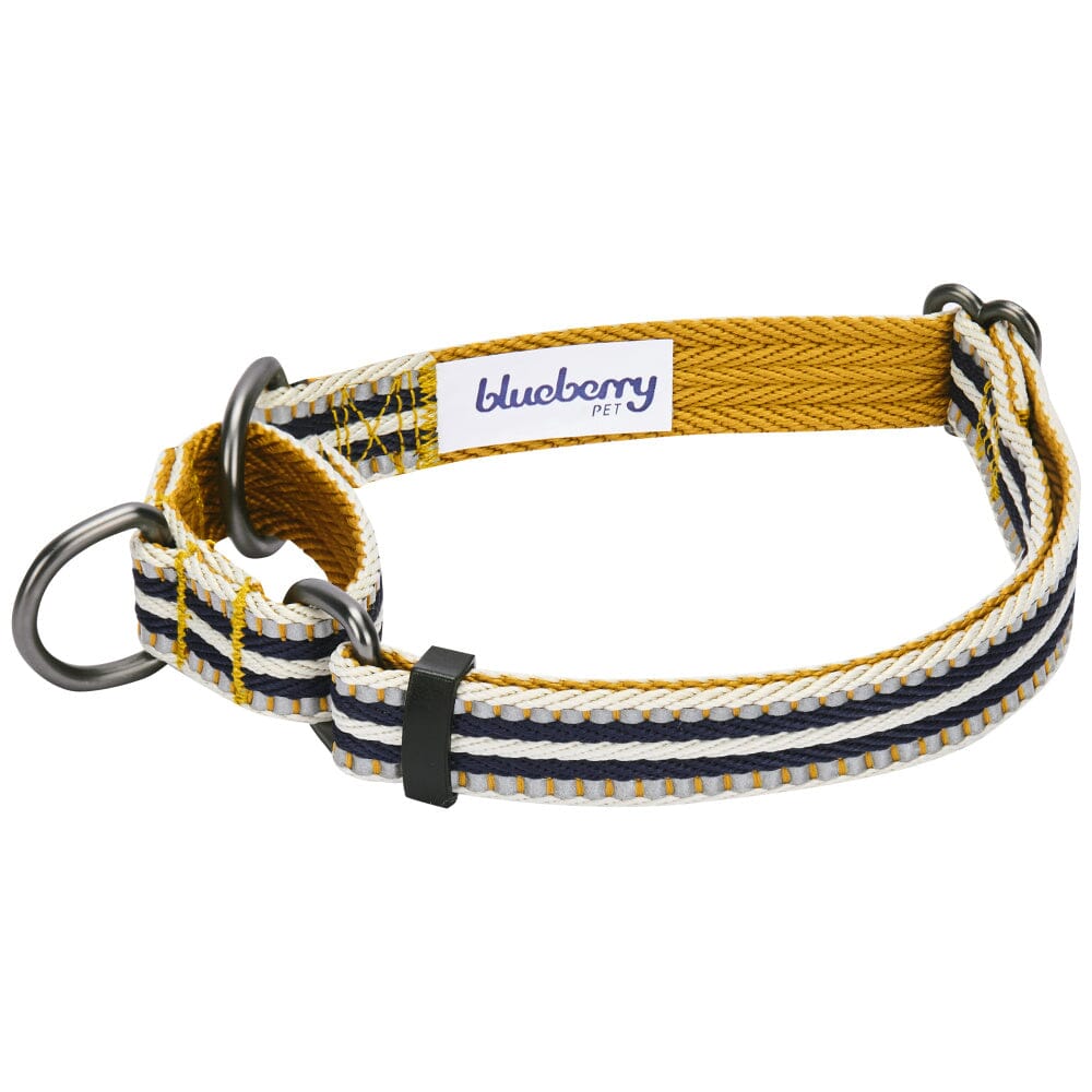 Blueberry Pet 3M Reflective Olive & Blue-gray Stripe Safety Training Martingale Dog Collar  