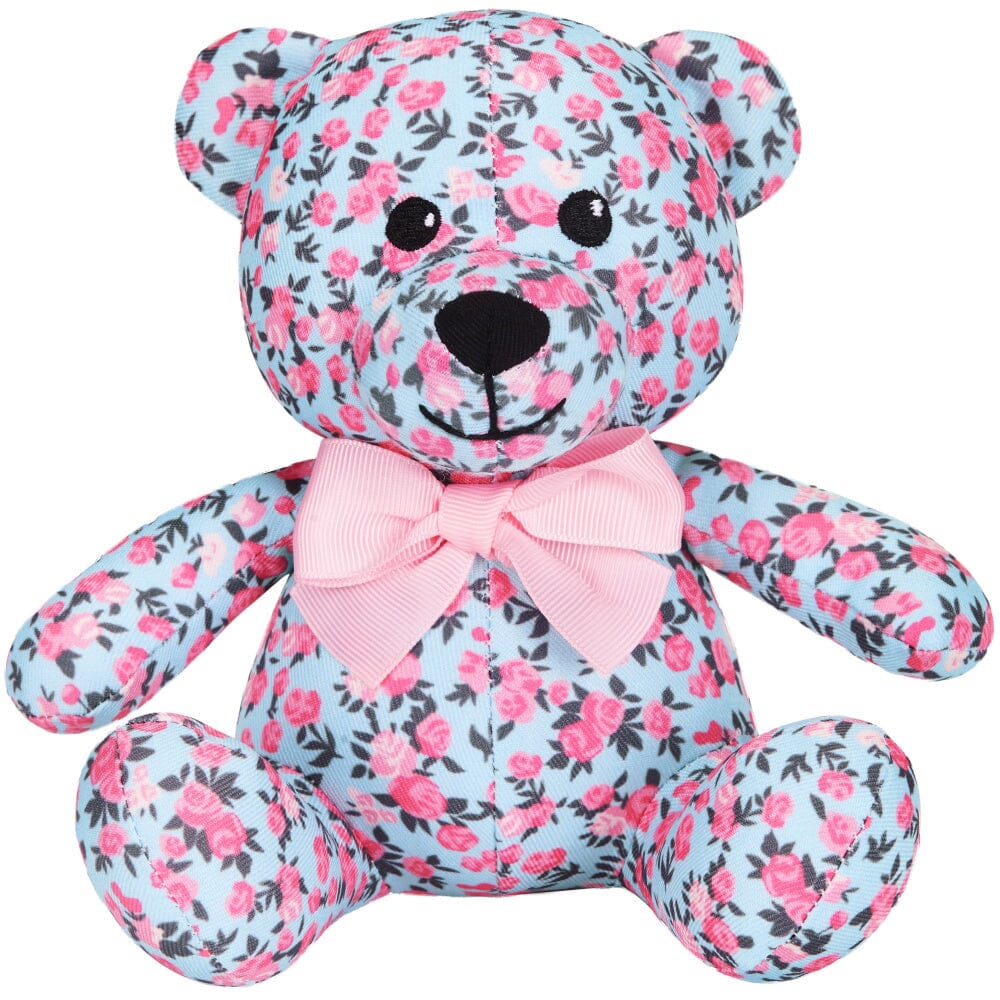 Blueberry Pet Cute Floral Print Light Blue Happy Bear Designer Squeak Plush Small Dog Toy  