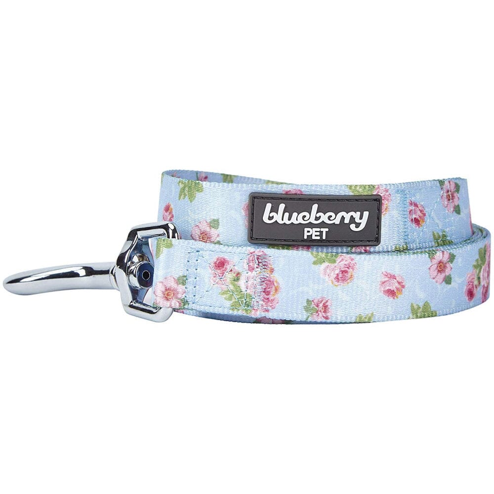 Blueberry Pet Durable Scent Inspired Rose Blossom Floral Print Pastel Blue Dog Leash  