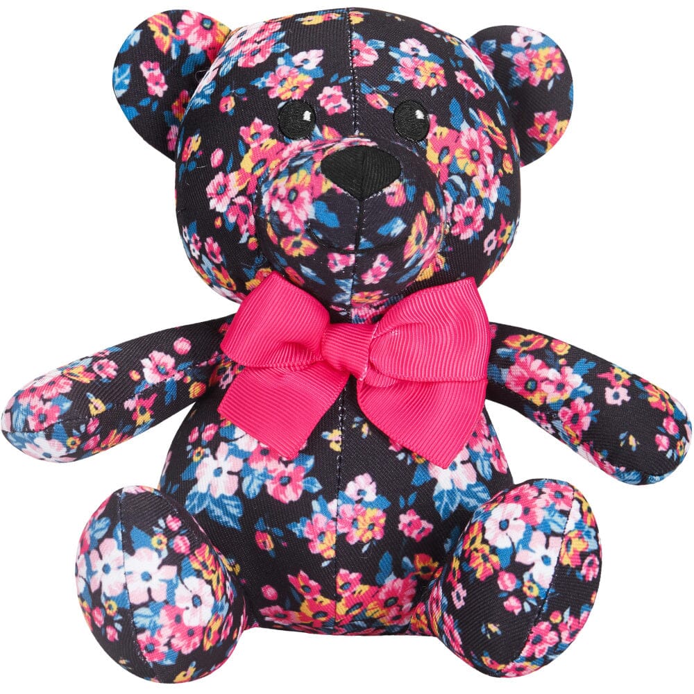 Blueberry Pet Elegant Floral Print Sleek Black Happy Bear Designer Squeak Plush Small Dog Toy  