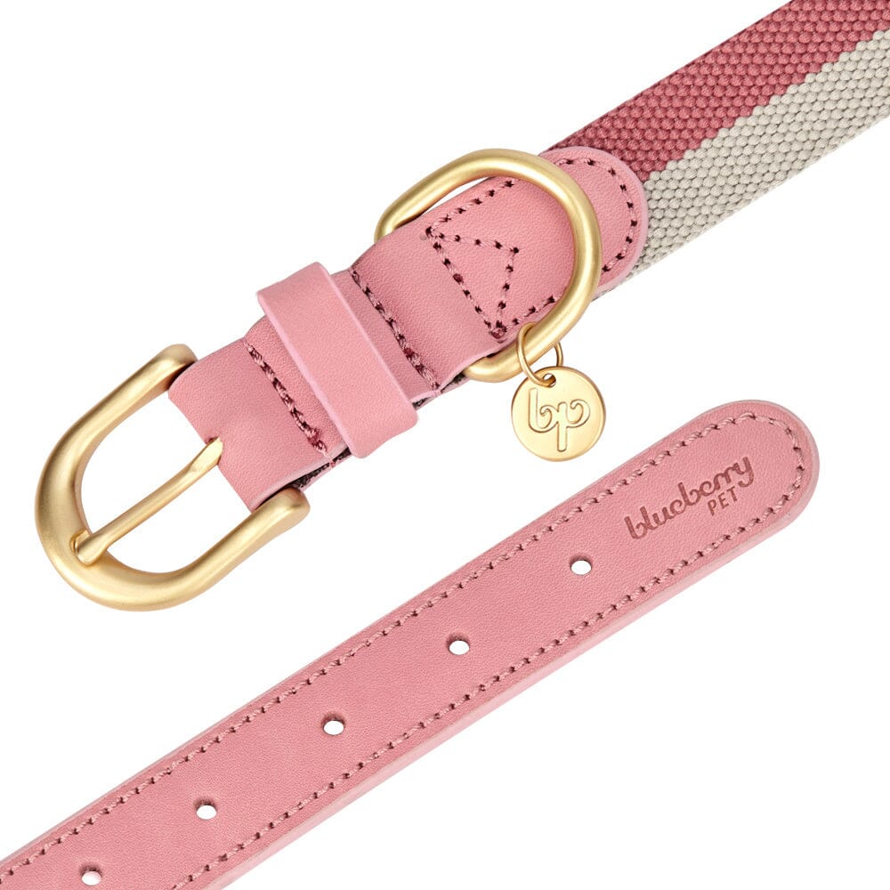 Blueberry Pet Polyester Fabric Webbing and Soft Genuine Leather Dog Collar in Pink and Grey, Priyanka Chopra's Wedding Registry Picks  