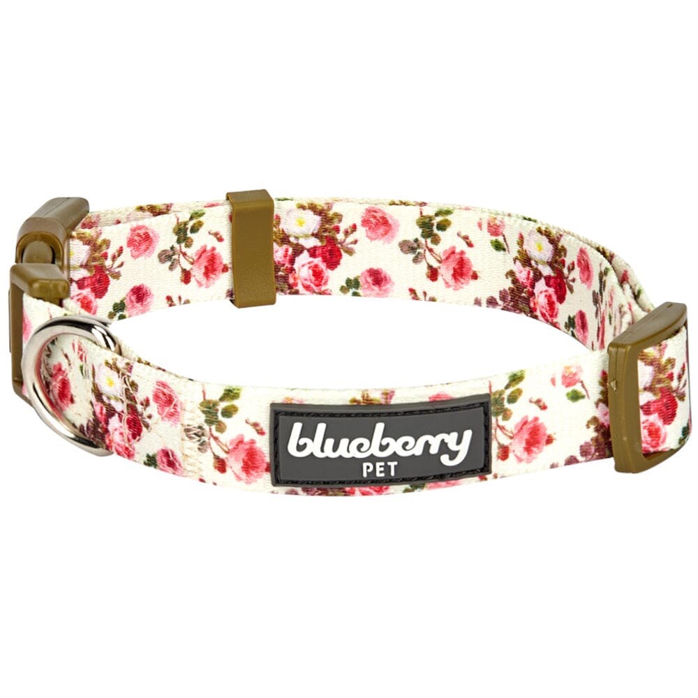 Blueberry Pet Spring Scent Inspired Pink Rose Print Ivory Adjustable Collar  