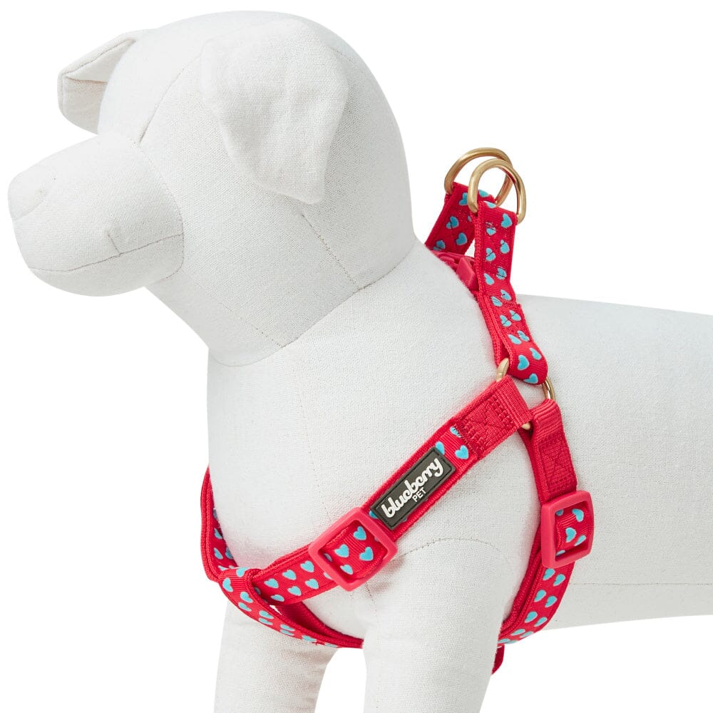 Blueberry Pet Step-in Adjustable Dog Harness, Lust Red with Velvety Heart Flocking  