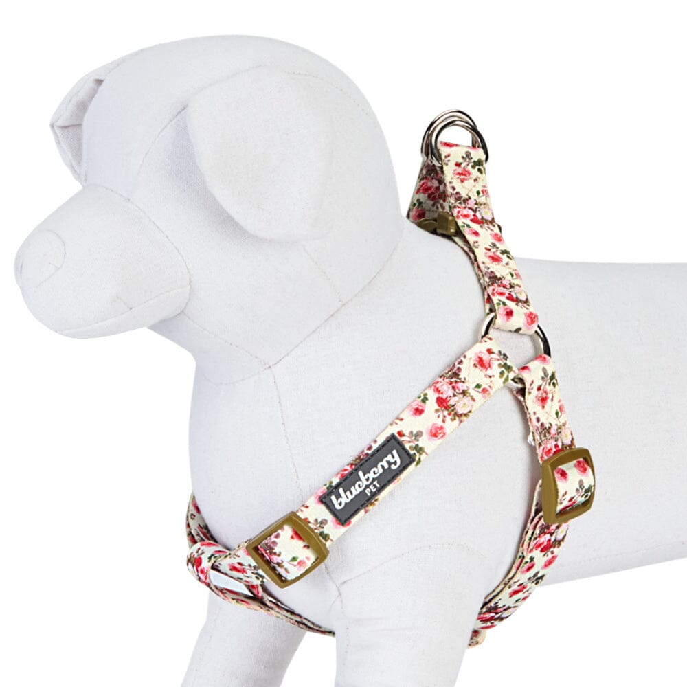 Blueberry Pet Step-in Spring Scent Inspired Adjustable Dog Harness, Pink Rose Print Ivory  