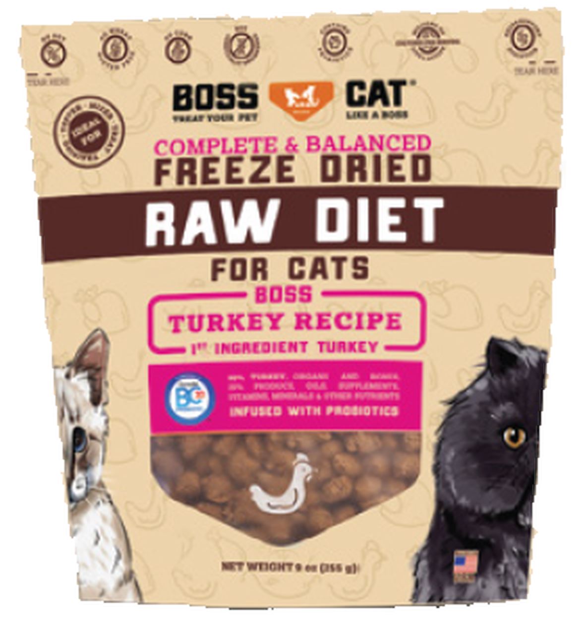 Boss Dog Diet Freeze-Dried Cat Turkey Nuggs Freeze-Dried Cat Food - 9 oz Bag  