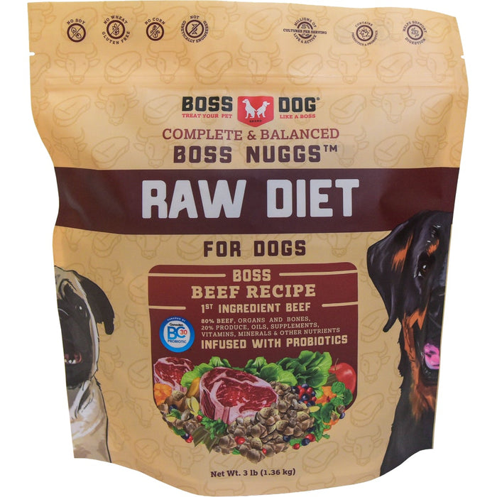 Boss Dog Frozen Complete Raw Beef Diet Raw Dog Food - 3 lb Nuggets