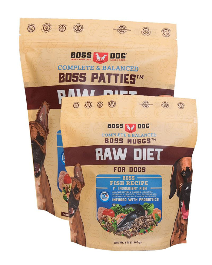 Boss Dog Frozen Complete Raw Fish Diet 8 oz Patties Raw Dog Food - 6lb Bag