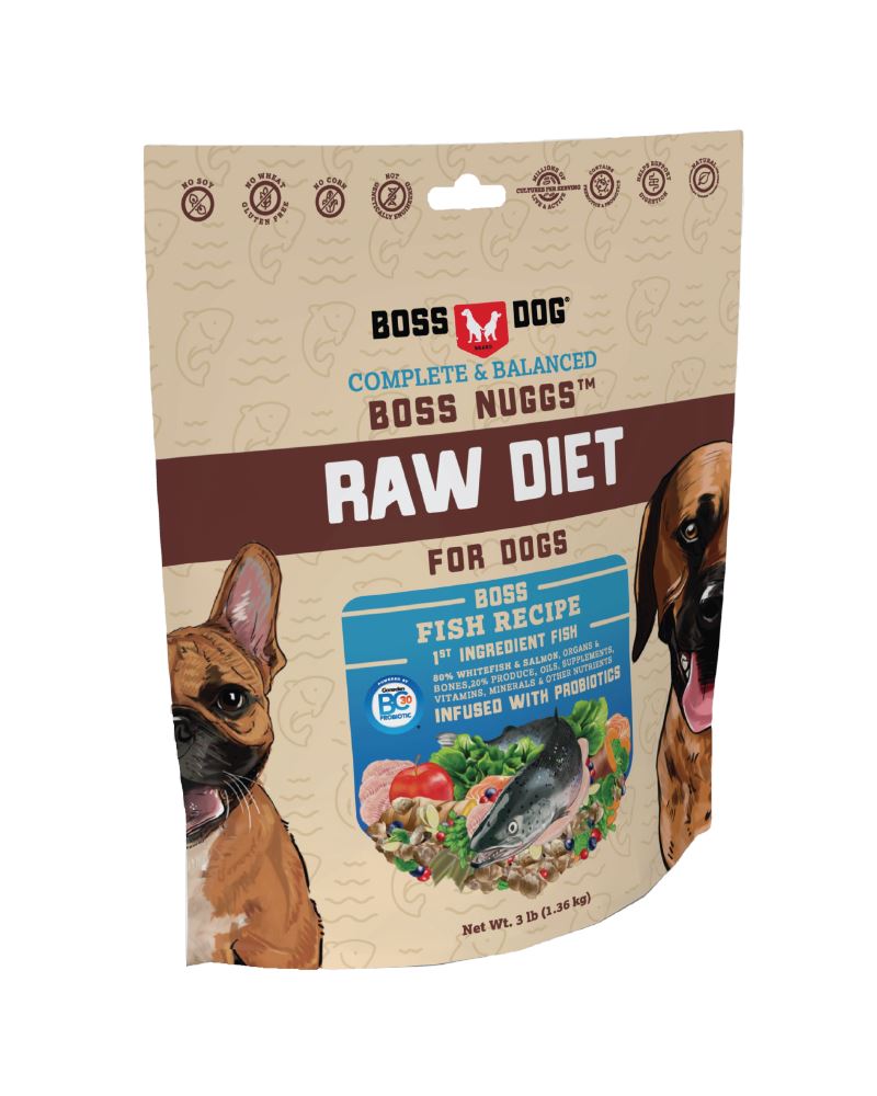 Boss Dog Frozen Complete Raw Fish Diet Raw Dog Food - 3 lb Nuggets  