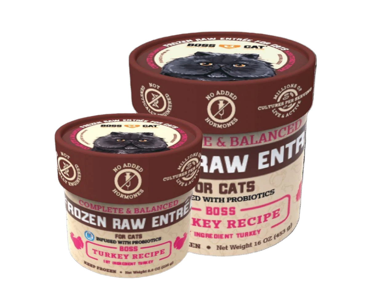 Boss Dog Frozen Complete Raw Turkey Entrees Raw Cat Food - 8 oz Deli Cup  