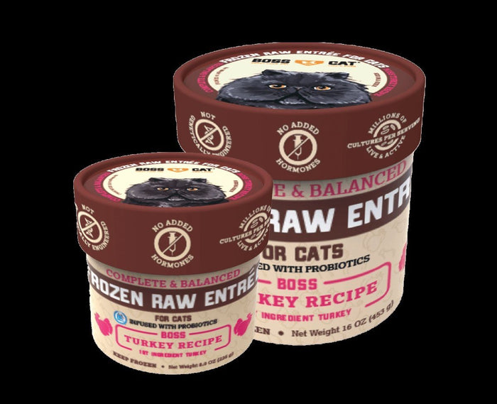 Boss Dog Frozen Complete Raw Turkey Entrees Raw Cat Food - 8 oz Deli Cup