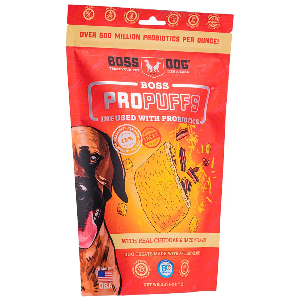 Boss Dog ProPuffs Propuffs Real Cheddar & Bacon Flavor Ancient Grain Treats for Dogs - 5/6 oz Bags - Case of 5  