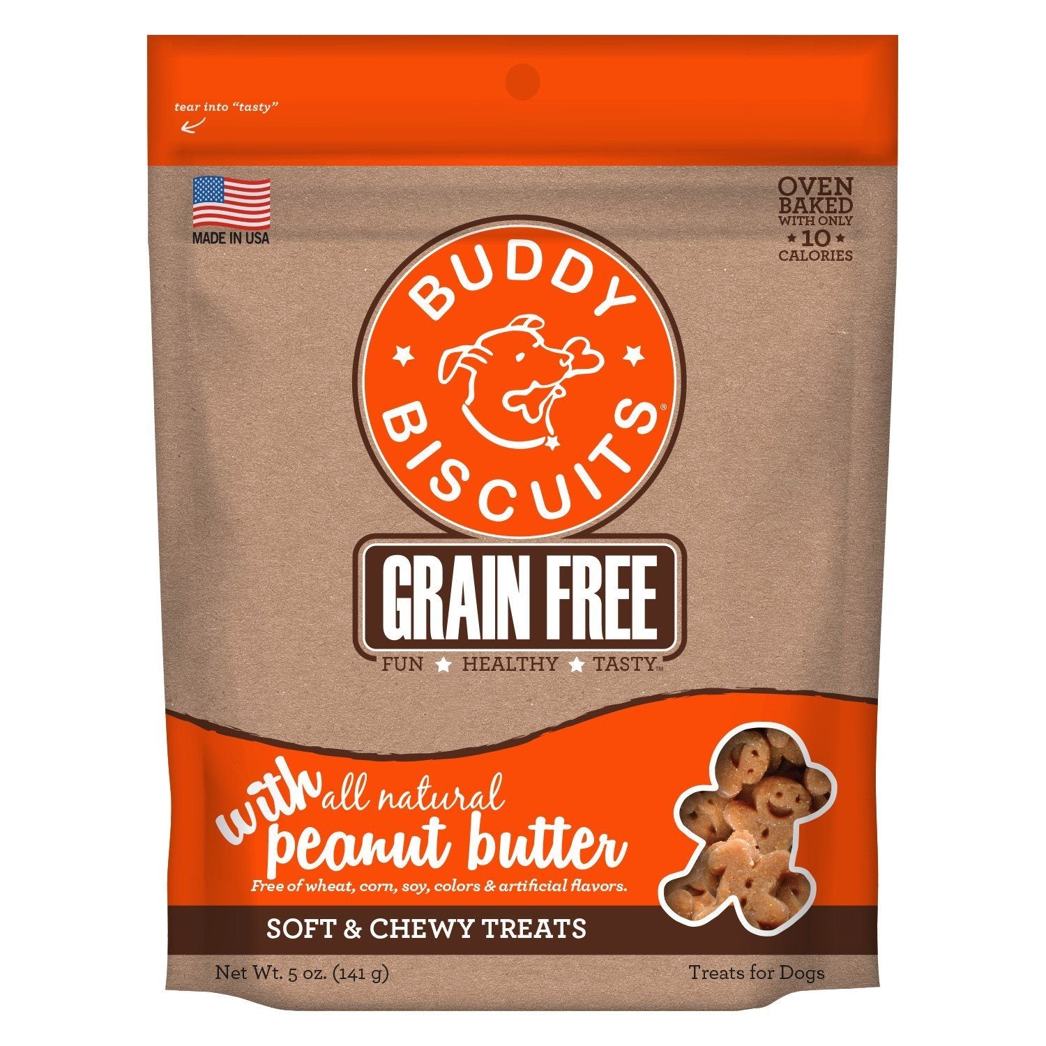 Buddy Biscuits Grain-Free Homestyle Peanut Butter Soft and Chewy Dog Treats - 5 oz Bag  