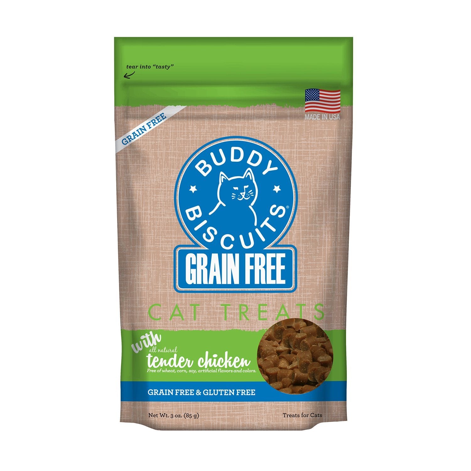 Buddy Biscuits Grain-Free Tender Chicken Soft and Chewy Cat Treats - 3 oz Bag  