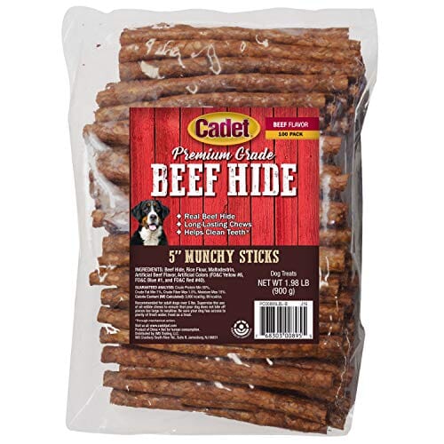 Cadet Gourmet Munchy Rawhide Sticks Natural Dog Chews - Beef - 5 In - 100 Pack