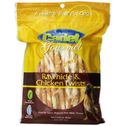 Cadet Gourmet Rawhide Twists Natural Dog Chews - Chicken - 50 Pack  