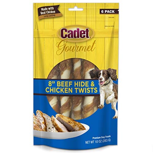 Cadet Gourmet Rawhide Twists Natural Dog Chews - Chicken - 8 In - 6 Pack  