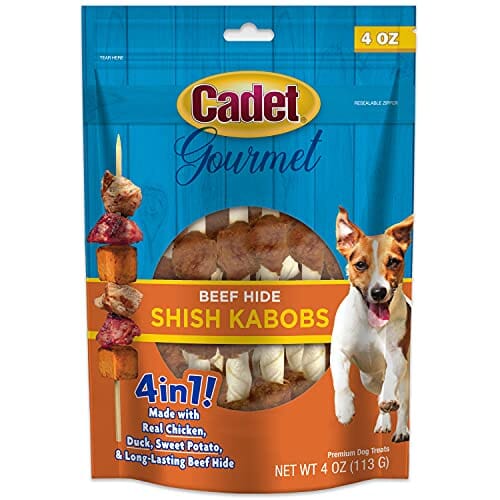 Cadet Gourmet Triple Flavored Shish Kabobs Natural Dog Chews - Chicken Duck and Sweet Potato - 4 Oz